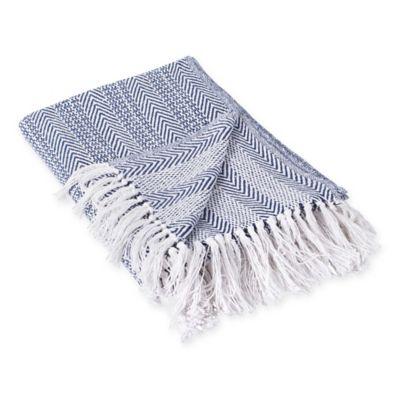Herringbone Stripe Throw Blanket in Blue