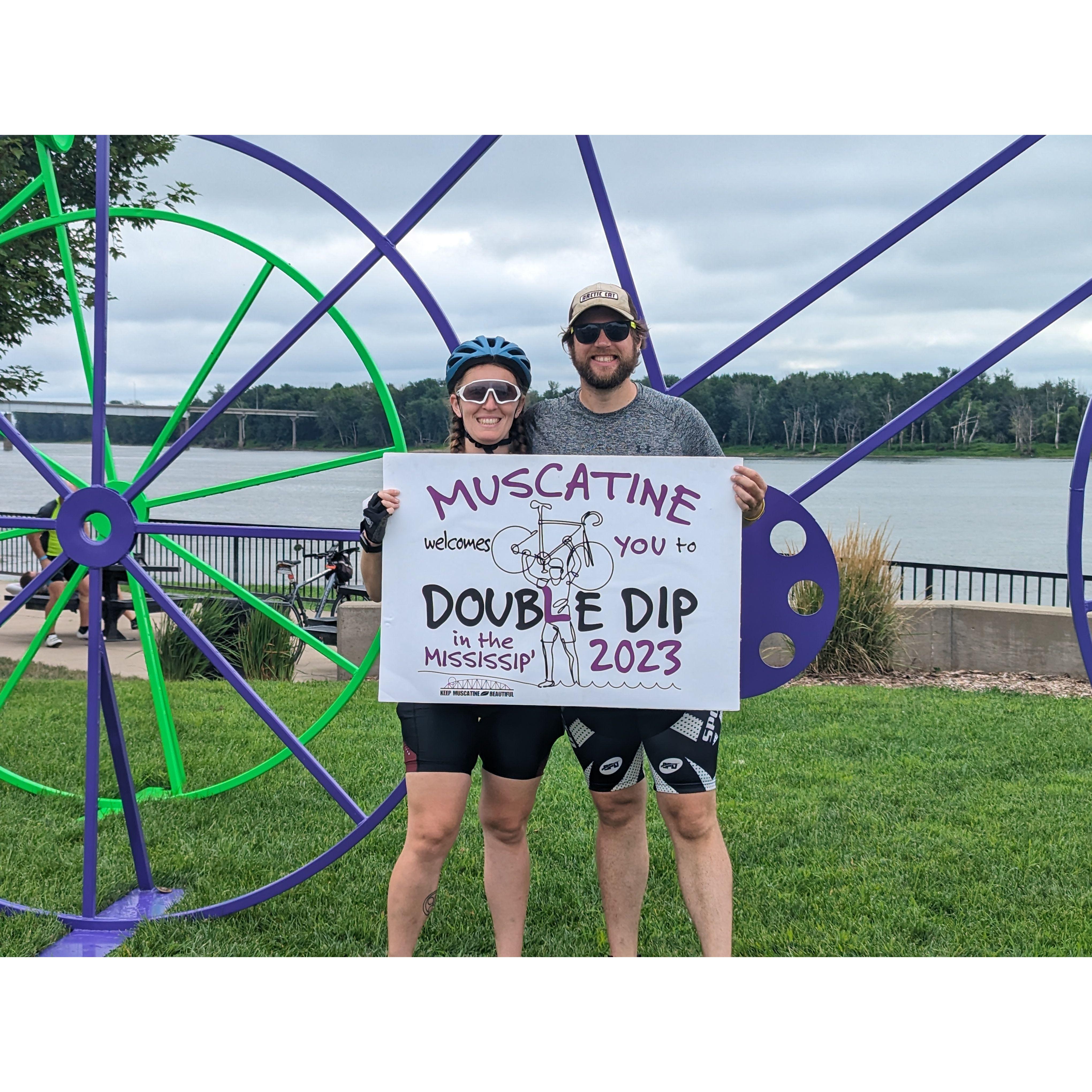 On the last day of RAGBRAI, we got an extra dip of bike tires in the Mississippi while in Muscatine