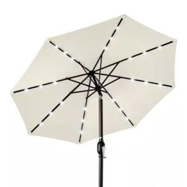 10 ft. Market Solar LED Lighted Tilt Patio Umbrella with UV-Resistant Fabric in Ivory