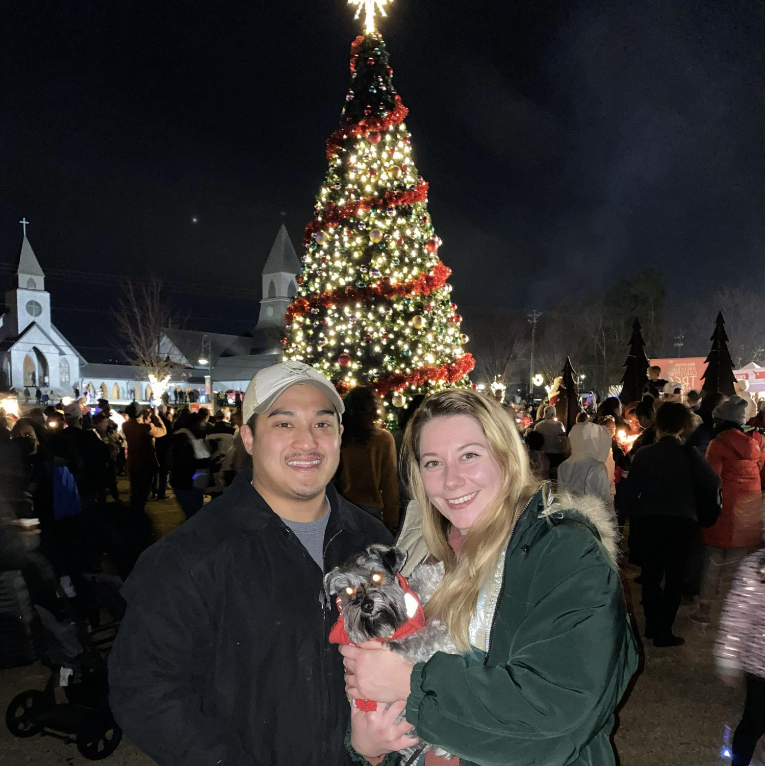 Whiskey's first tree lighting!