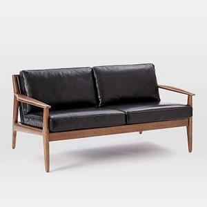 Mathias Midcentury 2-Seater Sofa, Leather, Black