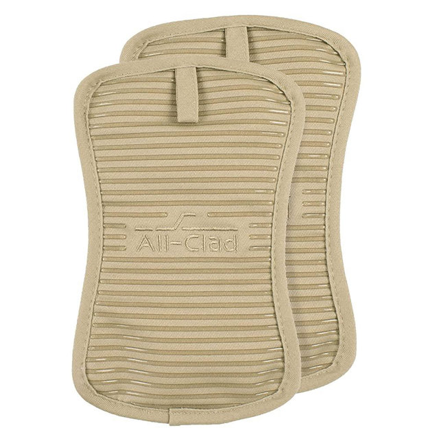 Silicone Pot Holders for Kitchen, 100% Cotton, Heat-Resistant Up to 500 Degrees, 2 Pack Cappuccino All-Clad Textiles