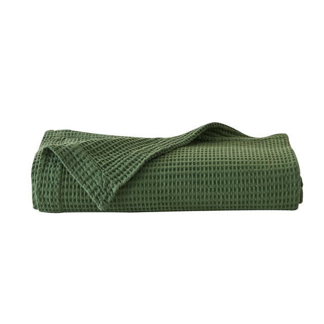 Isla Jade King 100% Cotton 300GSM Solid Waffle Blanket Forest Green: Machine Washable, Midweight, OEKO-TEX Certified