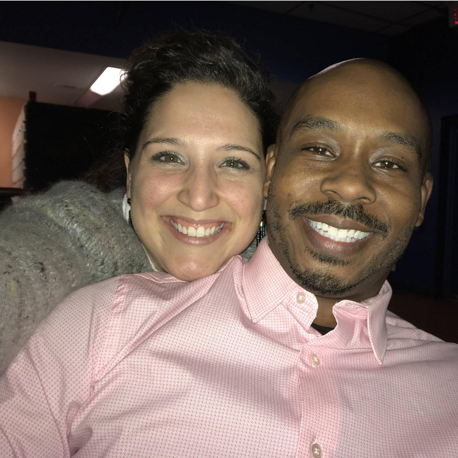 Between bowling strikes and laughing.
