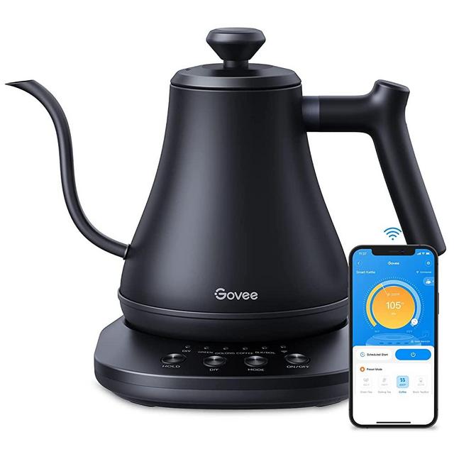 Govee Smart Electric Gooseneck Kettle, Pour Over Coffee Kettle and Tea Pot with Temperature Control, WiFi Alexa Control, Schedule Start, Quick Heating, 100% Stainless Steel, 0.8 Liter, Matte Black
