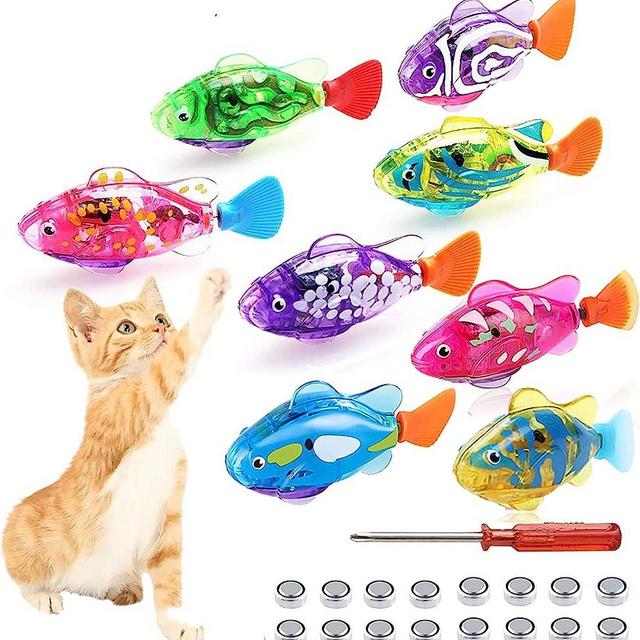 Swimming Robot Fish Cat Toy, Interactive Fish Cat Toys For Indoor Cats Play, Cat Enrichment Electronic Cat Stuff Kitty Exercise Toys Fish with LED Light to Stimulate Your Cat's Hunter Instincts (8pcs)