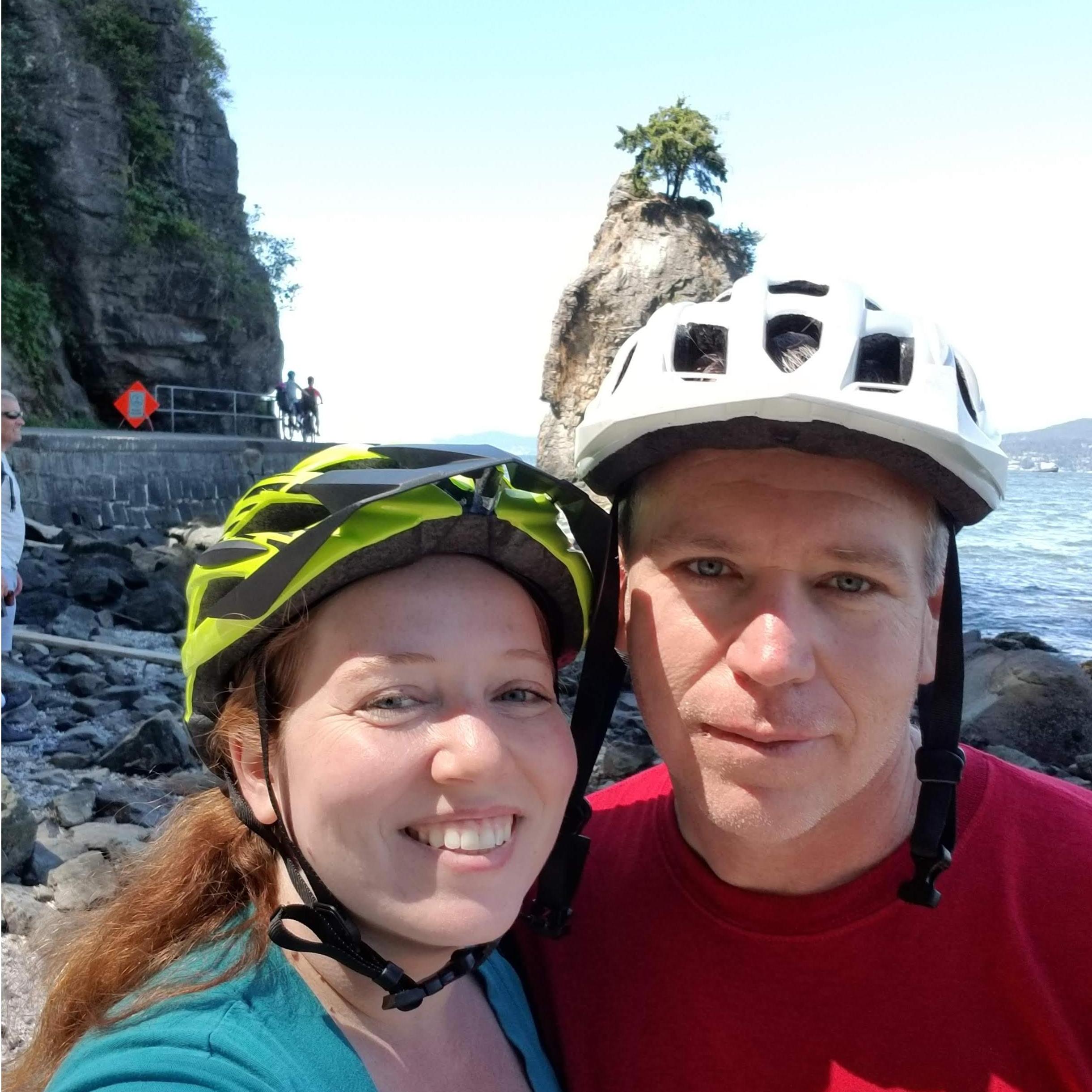 Biking at Stanley Park in Vancouver, BC.