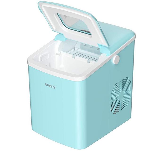 Ice Maker, NOVETE Portable Countertop Ice Maker Machine, 28.7 lbs Ice in 24 Hours, 9 Cubes Ready in 6 Minutes, Turquoise Home Mini Ice Machine with Ice Scoop and Basket, for Parties Mixed Drinks