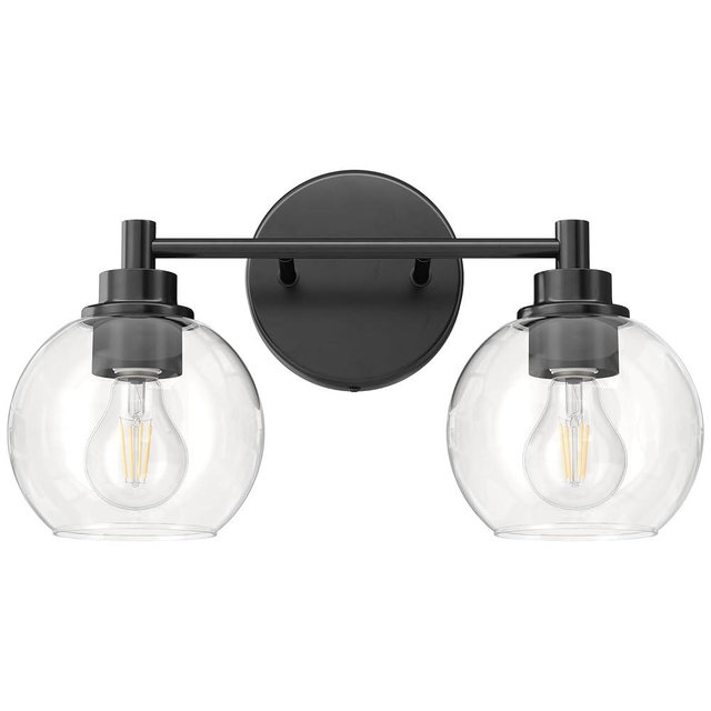 VONLUCE Bathroom Light Fixtures, 2-Light Bathroom Vanity Light with Globe Glass Shades E26 Sockets, Bathroom Lights Over Mirror for Bedroom Hallway Living Room, Black Finish