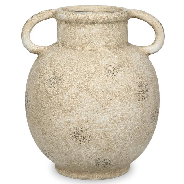 Ceramic Rustic Farmhouse Vase, 9.4 inch Ceramic Beige Flower Vase for Centerpieces Pampas Grass Pottery Jug with 2 Handles Boho Rustic Farmhouse Decor for Living Room Kitchen Dinner Table Shelves