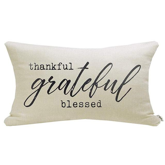 Meekio Farmhouse Pillow Covers with Thankful Grateful Blessed Quote 12 x 20 inch Farmhouse Rustic Décor Lumbar Pillow Covers with Saying Housewarming Gifts Family Room Décor