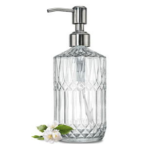 JASAI 18 Oz Embossed Clear Glass Soap Dispenser with Rust Proof Pump, Refillable Dish soap Dispenser for Kitchen, Premium Bathroom Soap Dispenser for Hand soap, Lotion (Clear).