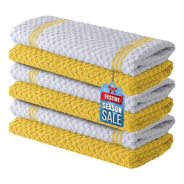 Infinitee Xclusives Premium Kitchen Towels – Pack of 6, 100% Cotton 15 x 25 Inches Absorbent Dish Towels - 425 GSM Tea Towel, Kitchen Dishcloth Towels- Yellow Dish Cloth for Household Cleaning