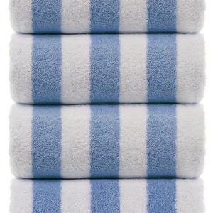 Large Turkish Beach Towel, Pool Towel with Cabana Stripe, Eco Friendly, 100% Turkish Cotton (Blue 4 Pack 30x60 inches) by Turkuoise Towel