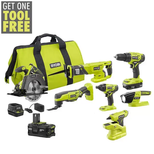 ONE+ 18V Cordless 6-Tool Combo Kit with (2) Batteries, Charger, Bag with Compact Glue Gun