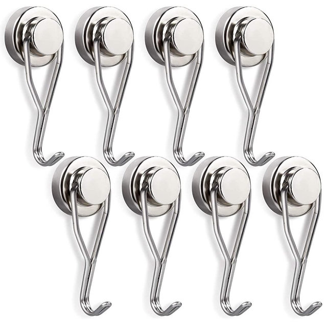 E BAVITE Swivel Swing Magnetic Hook New Upgraded, 40LB（8pack） Refrigerator Magnetic Hooks ,Strong Neodymium Magnet Hook, Perfect for Refrigerator and Other Magnetic Surfaces,62mm(2.44In) in Length