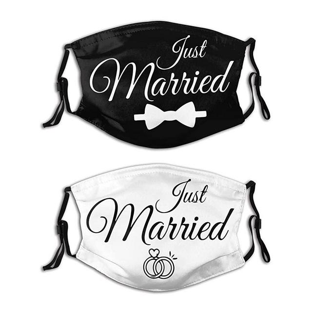 Yanghl Couple Face Masks Just Married Bride and Groom Decorative Face Cover Wedding Engagement Gift 2 Pcs