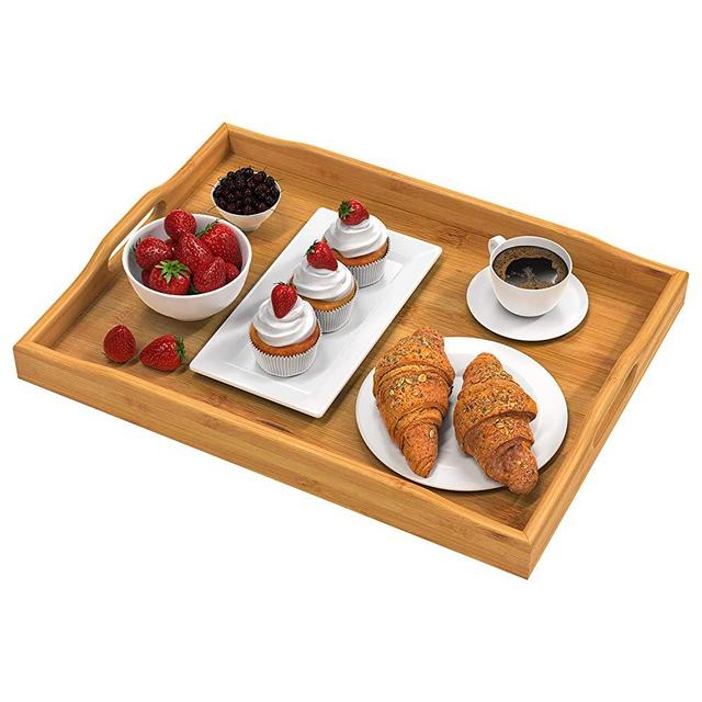 Pipishell Bamboo Serving Tray with Handles Rectangular Wooden Breakfast Tray Works for Eating, Working, Storing, Used in Bedroom, Kitchen, Living Room, Bathroom, Hospital and Outdoors-17x13x2inches