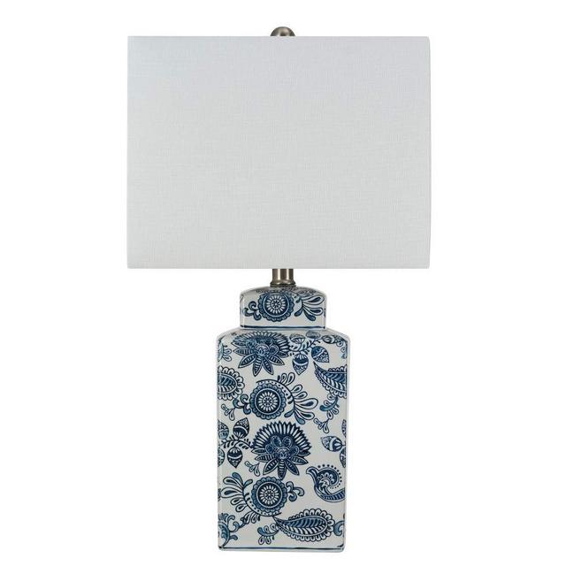 Amazon Brand - Stone & Beam Traditional Rectangular Chinoiserie Ceramic Table Lamp, LED Bulb Included, 24"H, Blue Paisley