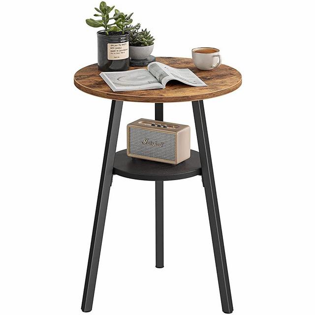 CubiCubi Round End Table, Side Table with Wooden Shelves, 2-Tier Rustic Vintage Table for Living Room Bedroom, Metal Frames and Wooden Boards, Rustic Brown