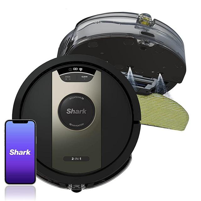 Shark RV2410WD IQ 2-in-1 Robot Vacuum and Mop with Row-by-Row Cleaning, Perfect for Pet Hair, Compatible with Alexa, Black/Bronze, Black/Gold, No Self-Empty Base