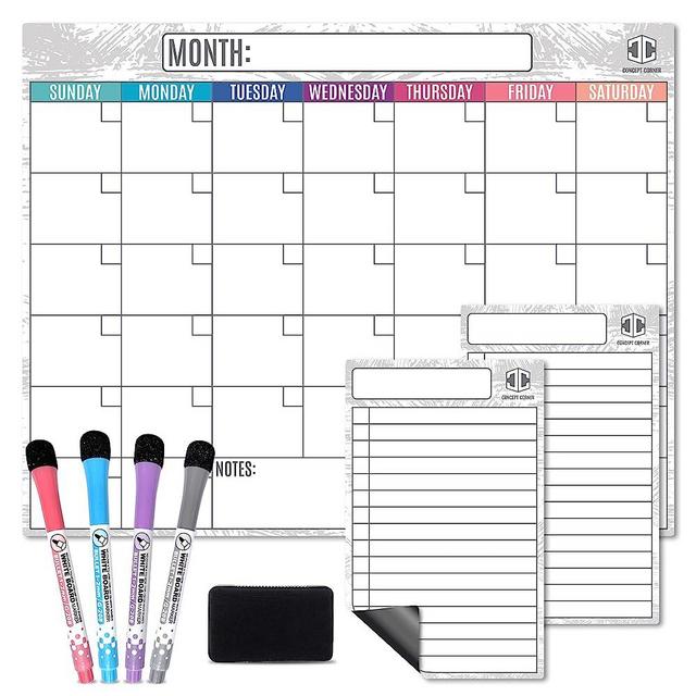 Magnetic Calendar for Fridge Dry Erase 16.5x13, 2 Notepads, 4 Markers, Eraser - No Stain Dry Erase Calendar for Fridge Magnetic