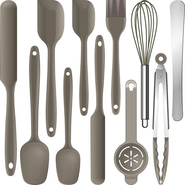 11 Piece Silicone Spatula Set - 446°F Heat Resistant Rubber Spatula .Kitchen Spatulas.Plastic Spatula. for Cooking, Baking, Mixing. Nonstick Cookware friendly. BPA-Free,Dishwasher Safe (Khaki)