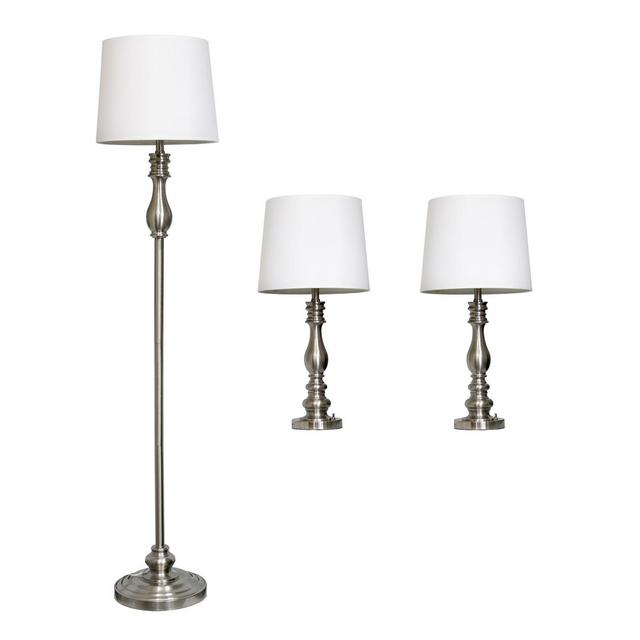 All the Rages Elegant Designs 3-Piece Table and Floor Lamp Set in Brushed Steel
