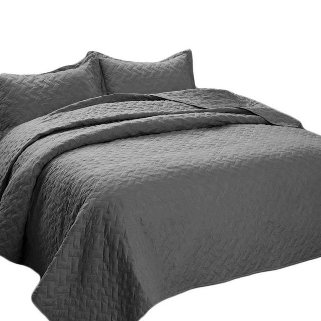 Bedsure - Quilt Set Solid Grey King(106"x96") Basketweave Pattern Lightweight Hypoallergenic Microfiber "Simone"