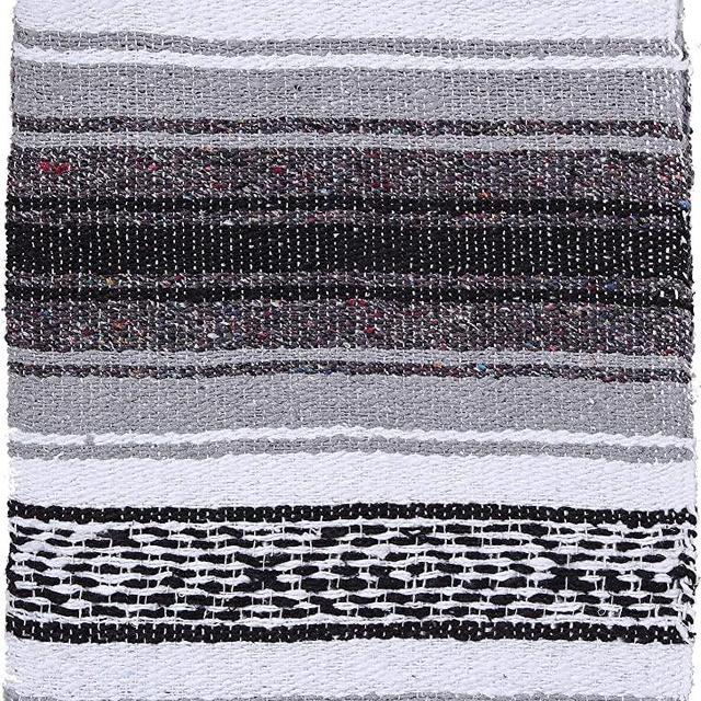 El Paso Designs Mexican Yoga Blanket Colorful 51in x 74in Studio Mexican Falsa Blanket Ideal for Yoga, Camping, Picnic, Beach Blanket, Bedding, Home Decor Soft Woven (Black and Gray)