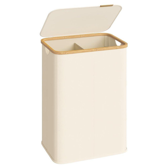 SONGMICS Laundry Hamper, Laundry Basket with Lid, Foldable Storage Basket, Bamboo Frame, for Bedroom, Living Room, Oxford Fabric, 37 Gal. (140 L), Cream White ULCB519WD01