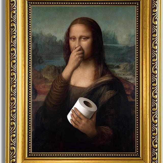 YD&YZY Gold Framed Bathroom Wall Art Mona Lisa Humor Amusing Toilet Art Pinching Nose Wall Decor Funny Vintage Painting Picture Print Whimsical Bathroom Restroom 8x10 inch Small Framed