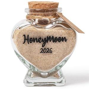 Honeymoon Sand Keepsake Jar 2026，Bridal Shower, Wedding, Engagement, Honeymoon, Travel Gift for Couples, Newlywed, Fiance(Gift Box Includes) - 40ml Heart Shape Glass