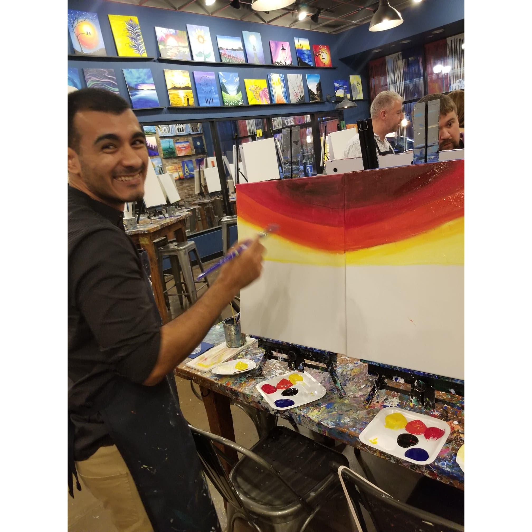 Doing a couples paint night. Those two paintings traveled with Elizabeth to Miami and hung in her room all throughout PA school.