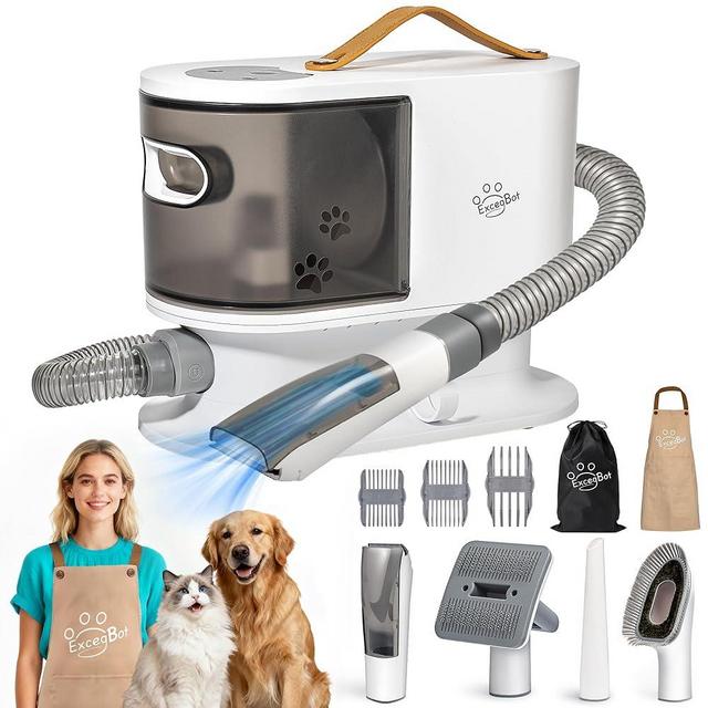 ExcegBot Dog Grooming Vacuum, Dog Grooming Kit 12kPa Suction Hair Remover Low Noise Pet Brush Vacuum Collects 99% Hair, 2L Dust Cup, 5 Proven Grooming Tools for Cats, Other Animals and Home Cleaning