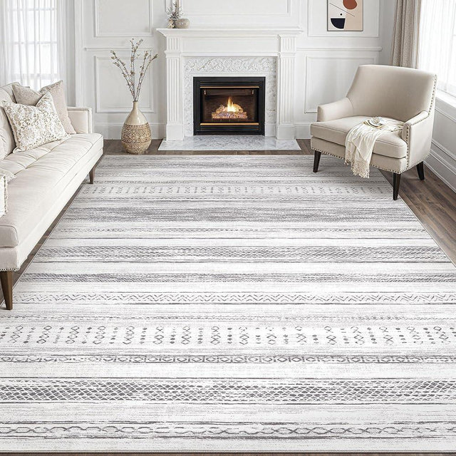 Area Rug Living Room Rugs - 8x10 Washable Large Soft Neutral Boho Moroccan Bohemian Farmhouse Rug Indoor Floor Carpet for Bedroom Under Dining Table Home Office Decor - Light Grey