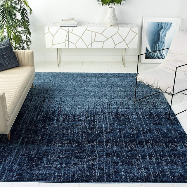 SAFAVIEH Retro Collection Area Rug - 8' Square, Light Blue & Blue, Modern Abstract Design, Non-Shedding & Easy Care, Ideal for High Traffic Areas in Living Room, Bedroom (RET2770-6065)