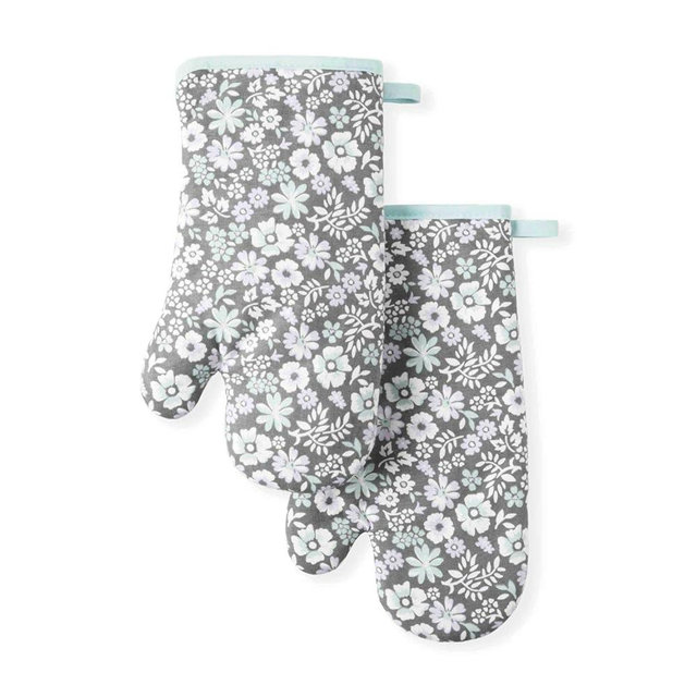 Martha Stewart Printed Oven Mitt Set, 7"x13", Ditsy Floral
