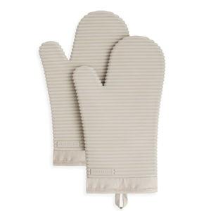 KITCHENAID Ribbed Soft Silicone Oven Mitt 2-Pack Set, 7.5"x13", Milkshake