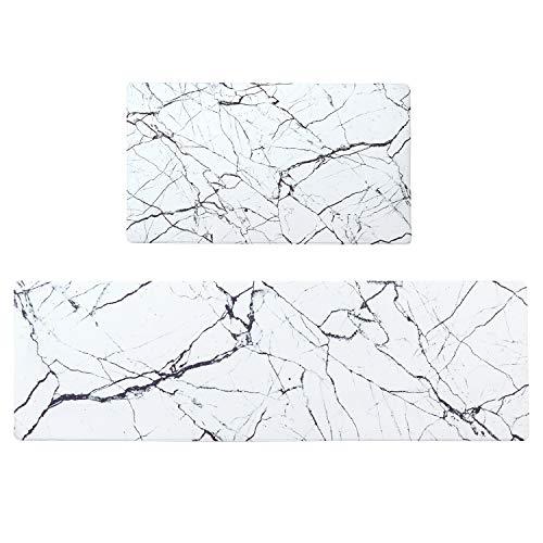 Anti Fatigue Kitchen Floor Rug Set, KIMODE 2 Piece Comfort PVC Leather Heavy Duty Standing Desk Mats, Waterproof Non Slip Rubber Back for Indoor Outdoor Home Office Use, 17" x 30"+17" x 59"