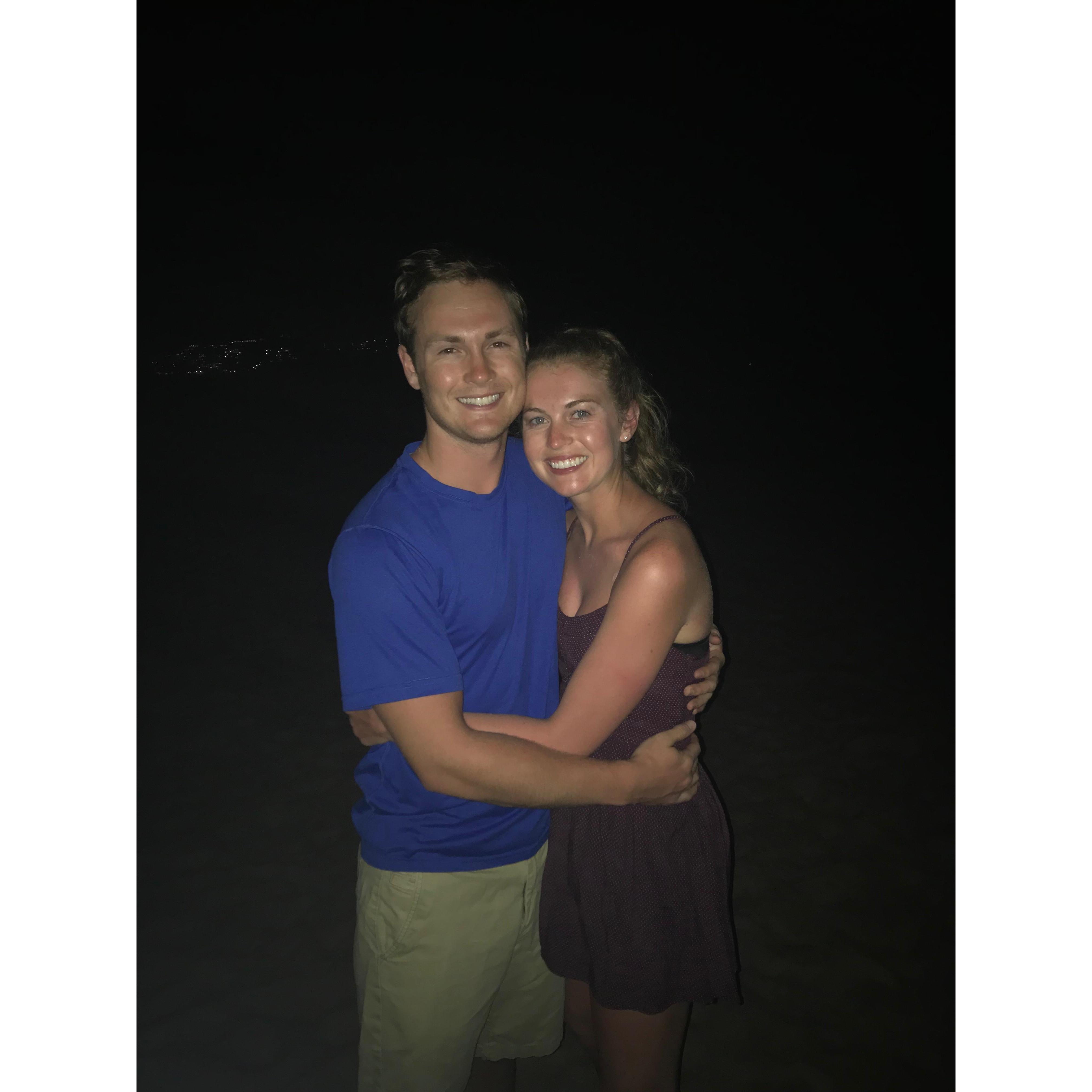 This is the photo from 2014 that we re created in 2019. Same outfits, same city and same beach. Only difference is we went from friends to dating :)