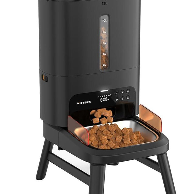 Automatic Dog Feeder for Large Breed - 15L/ 63 Cups Anti-Clog Dog Food Dispenser for 2-23mm Kibble, Elevated Stand, Large Food Tray, Dual Power, Up to 50 Portions 6 Meals Per Day, Keeps Fresh