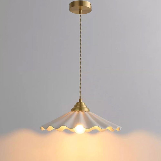 XMFMING Ceramic Pendant Light, Vintage Pendant Light Fixture with Pleated Ceramic Lmapshade, White Porcelain Pendant Light, Hanging Light for Hallway Kitchen Island Dining Room, 11.8in