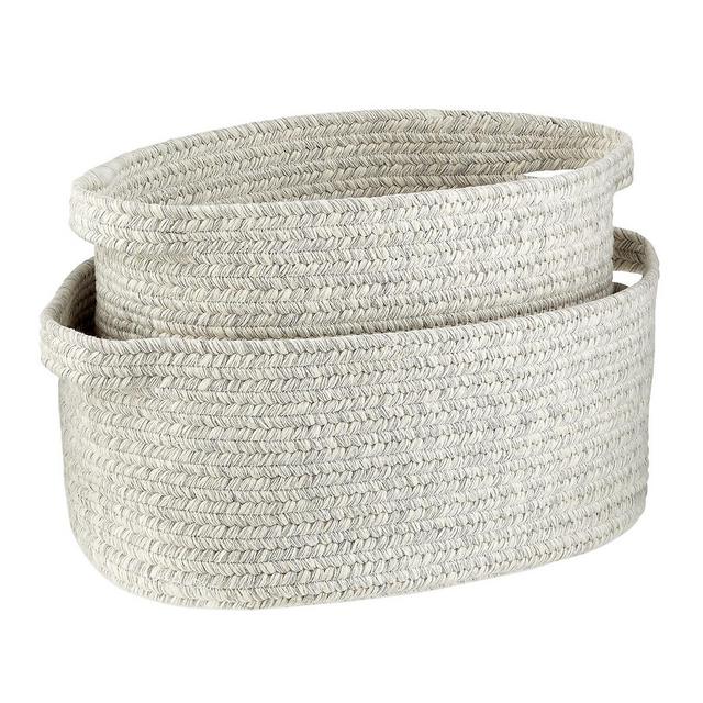 Large Grey & White Cotton Bins with Handles
