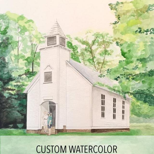 Watercolor church portrait | Custom watercolor church portrait | Custom church painting | Church Painting | Wedding Church portrait