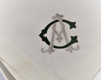 12 Custom Hemstitched Linen Cocktail Napkins