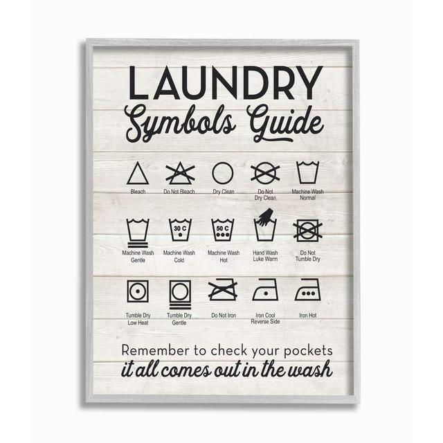 Stupell Industries Laundry Symbols Guide Typography Grey Framed Wall Art, 11 x 14, Design by Artist Lettered and Lined