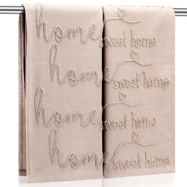 SmoothNovelty 2 Pcs Farmhouse Home Sweet Home Hand Towels for Bathroom Khaki Jacquard Weave 100% Cotton Absorbent Decorative Dish Towels for Bathroom Kitchen Housewarming Decor, 14 x 29 Inches