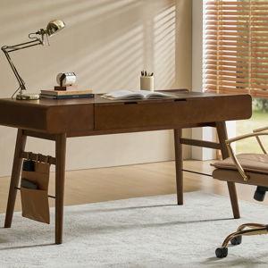 Virma 60.25"W Mid-Century Modern Solid Wood Writing Desk with Height Adjustable Desktop and Cable Management - Walnut