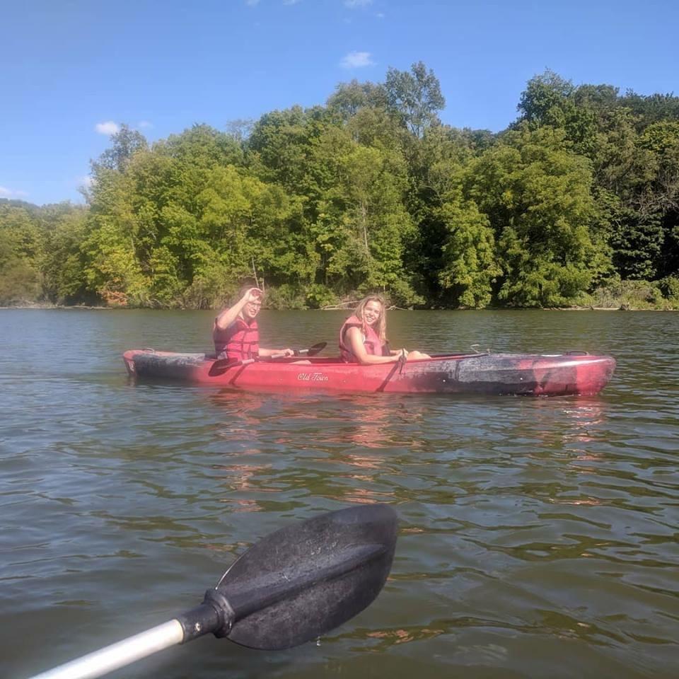 2018: Sam's first kayaking experience. Sam (and Matt and Keegan) didn't share that they had no idea how to kayak until after we were on the water XD